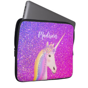 Personalized Purple Pink Glitter Unicorn Laptopschutzhülle