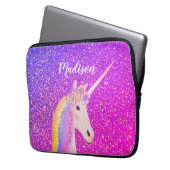 Personalized Purple Pink Glitter Unicorn Laptopschutzhülle (Vorderseite Links)
