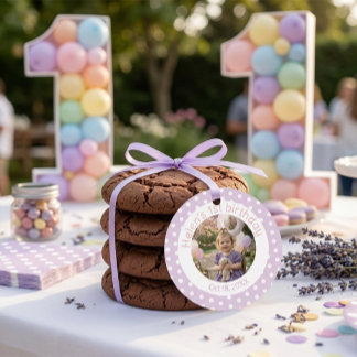 Personalized Purple Polka Dot Photo 1st Birthday  Geschenkanhänger