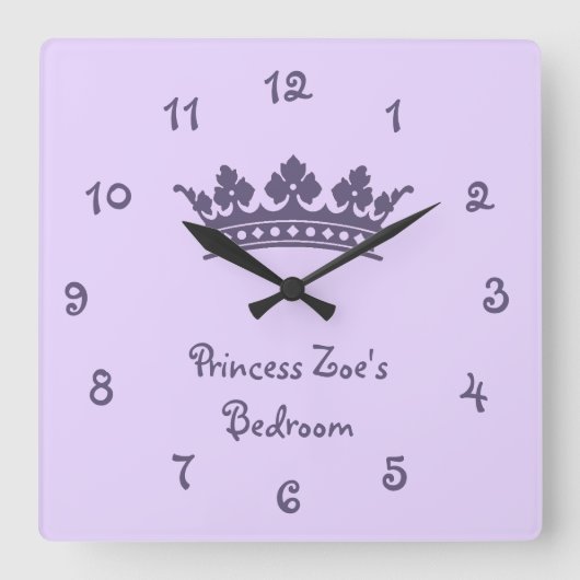 Personalized Purple Princess Girl's Bedroom Quadratische Wanduhr (Vorderseite)