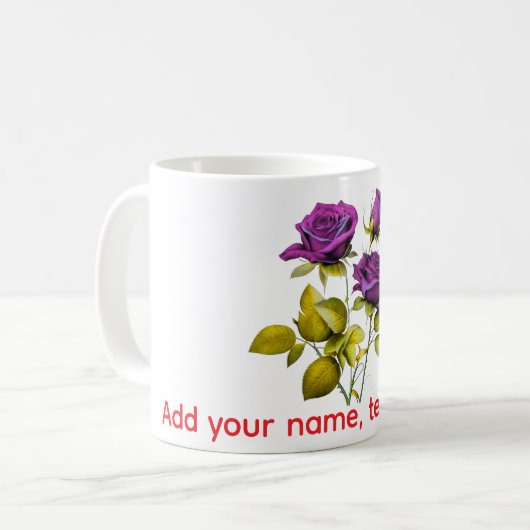Personalized Purple Rose Mug | Add Your Name, Text Kaffeetasse (Vorderseite Links)