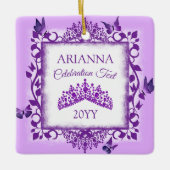 Personalized Purple Tiara & Butterflies Keepsake Keramikornament (Vorderseite)