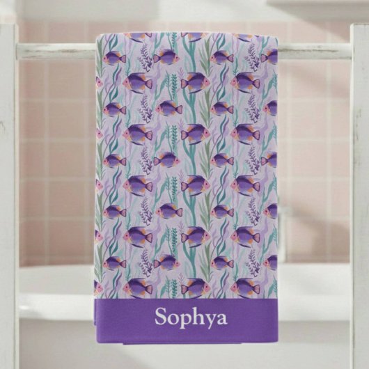 Personalized Purple Tropical Fish Badehandtuch