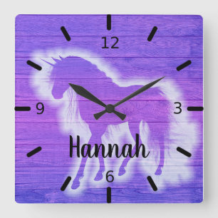 Personalized Purple Unicorn Quadratische Wanduhr