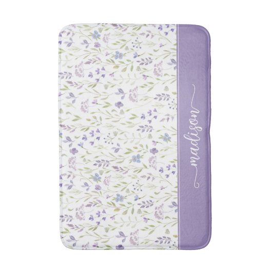 Personalized Purple Wildflower Monogram Badematte (Vorderseite Vertikal)