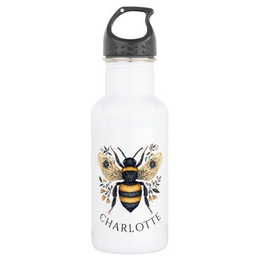 Personalized Queen Bee Floral Edelstahlflasche (Vorderseite)