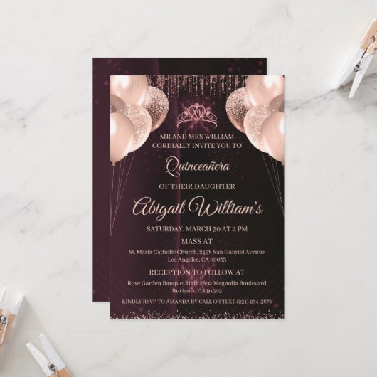 Personalized Quinceañera Invitation | Mis Quince A Einladung (Vorderseite/Rückseite Beispiel)