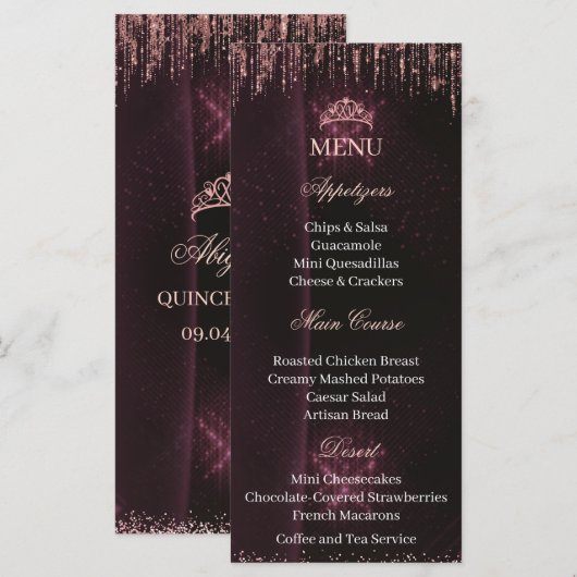 Personalized Quinceañera Menu Card | QUINCEAÑERA Menükarte (Vorne/Hinten)