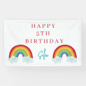 Personalized Rainbow 5th Birthday Banner Cute Girl (Horizontal)