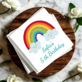 Personalized Rainbow 5th Birthday Cute Kids Party Serviette