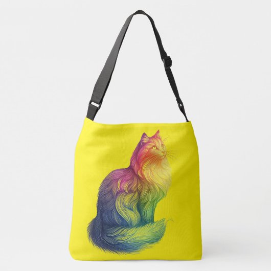 Personalized Rainbow Cat Monogram Tragetaschen Mit Langen Trägern (Rückseite)