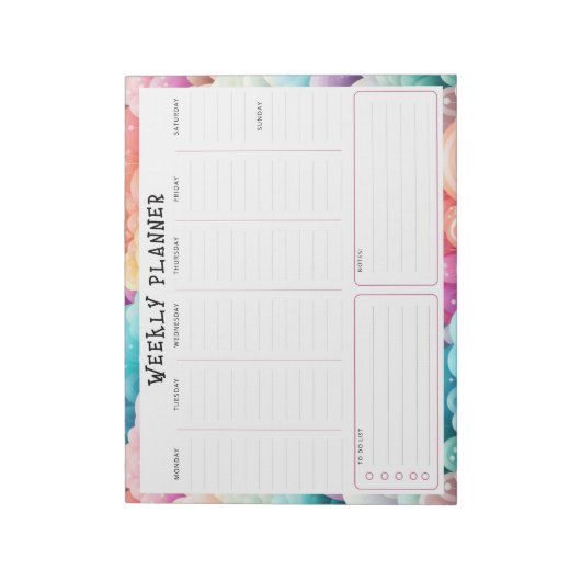 Personalized Rainbow Cloud Border, Weekly Planner Notizblock (Rotiert)