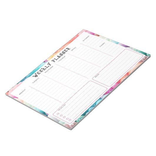 Personalized Rainbow Cloud Border, Weekly Planner Notizblock (angewinkelt)
