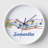 Personalized Rainbow Colored Music Notes Wanduhr (Vorderseite)