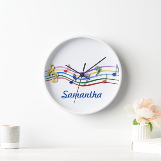 Personalized Rainbow Colored Music Notes Wanduhr (Zuhause)