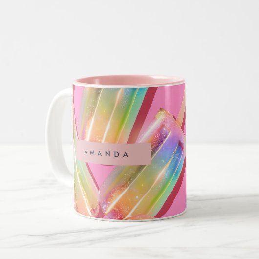 Personalized Rainbow Glitter Popsicle Dreamt Zweifarbige Tasse (Vorderseite Links)