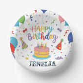 Personalized Rainbow Happy Birthday Cake Balloons Pappteller (Vorderseite)
