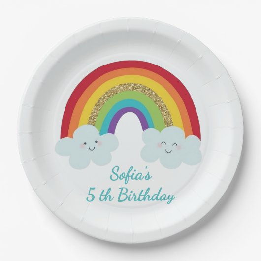 Personalized Rainbow Kids Birthday Custom Name Pappteller (Vorderseite)