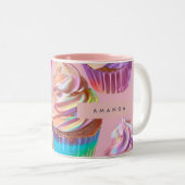 Personalized Rainbow Pastel Cupcake with Glitter Zweifarbige Tasse (VorderseiteRechts)