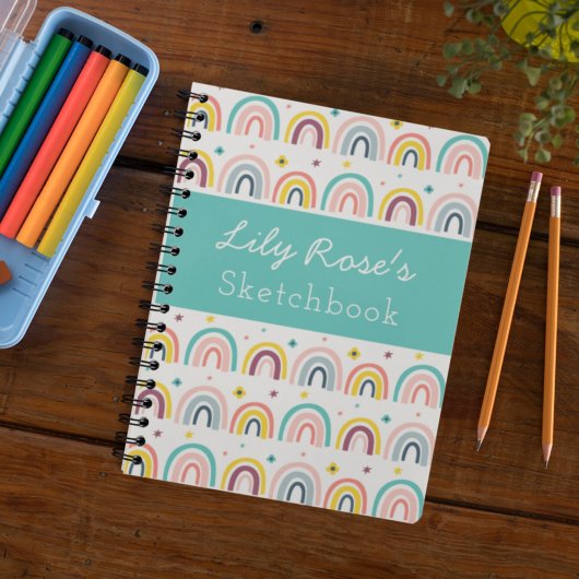 Personalized Rainbow Pattern Sketchbook Notizblock