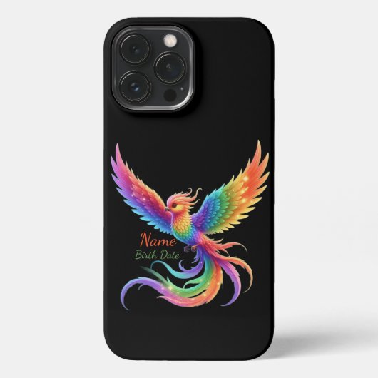 Personalized Rainbow Phoenix Name Birthdate Gift iPhone Hülle (Rückseite)