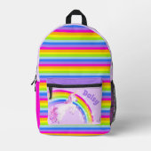 Personalized rainbow unicorn purple pink kids bedruckter rucksack (Vorderseite)