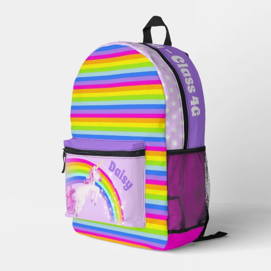 Personalized rainbow unicorn purple pink kids bedruckter rucksack (Rückseitige Ecke Rechts)