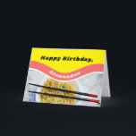 Personalized Ramen Noodles Packet Funny Birthday Karte<br><div class="desc">This funny greeting card is perfect for creating a personalized card for birthdays and other chance. It has the look of a packet of ramen noodles. The yellow and red graphics are ready to be customized with your own greeting and name to create personalized cards for birthdays or any chance....</div>