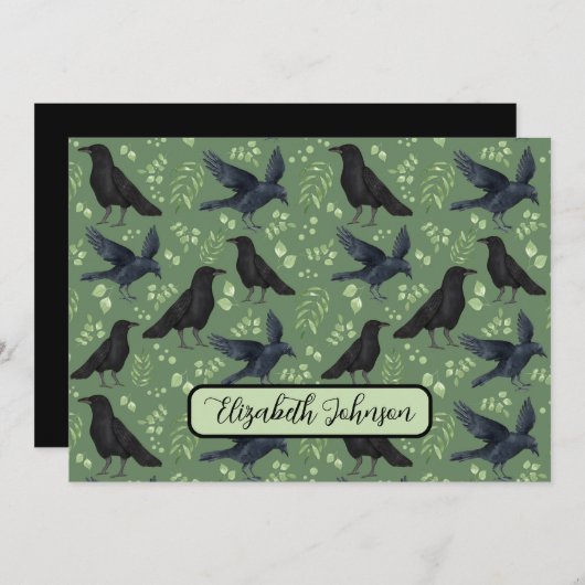 Personalized Ravens Note Card in Green Mitteilungskarte (Vorne/Hinten)