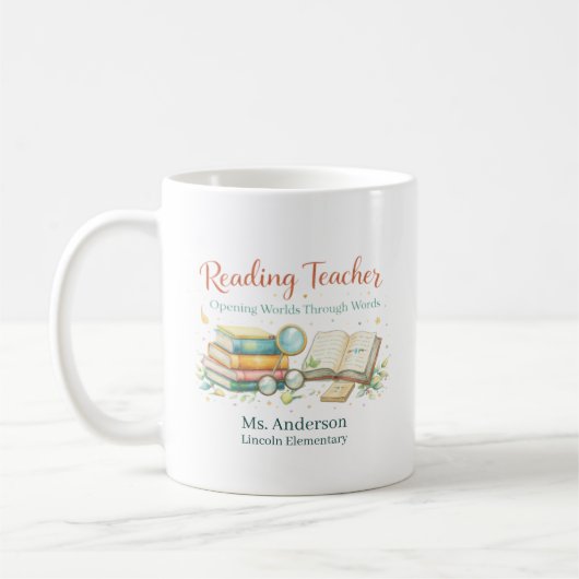 Personalized Reading Teacher Gift Kaffeetasse (Links)