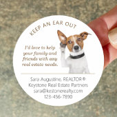 Personalized Realtor Referral Dog, Keep an Ear Out Runder Aufkleber