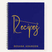 Personalized Recipe Journal (Indigo Blue & Gold) Notizblock (Vorderseite)