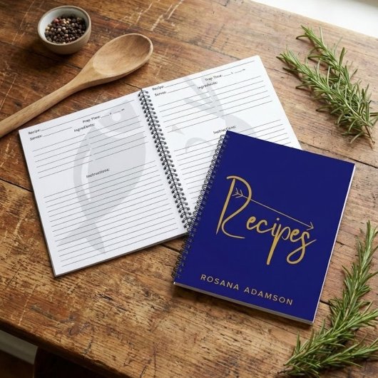 Personalized Recipe Journal (Indigo Blue & Gold) Notizblock