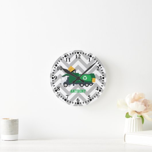 Personalized Recycling Garbage Truck Runde Wanduhr (Zuhause)
