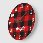 Personalized Red and Black Buffalo Plaid Große Wanduhr (Winkel)