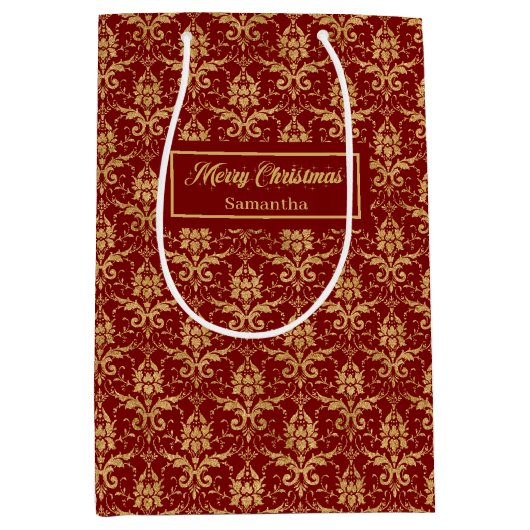 Personalized Red and Gold Christmas Gift Bag Mittlere Geschenktüte (Vorderseite)