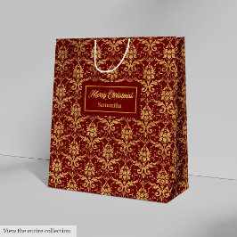 Personalized Red and Gold Christmas Gift Bag Mittlere Geschenktüte