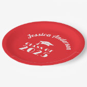 Personalized Red and White Graduation  Pappteller (Schrägansicht)