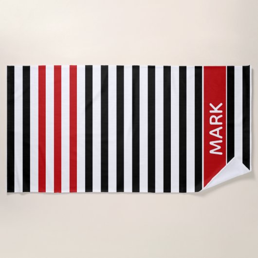Personalized Red Black And White Multi Stripe Strandtuch (Vorderseite)