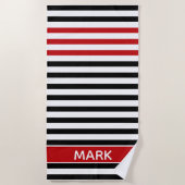 Personalized Red Black And White Multi Stripe Strandtuch (Vorderseite)