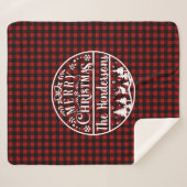 Personalized Red & Black Plaid Merry Christmas Sherpadecke (Vorderseite (Horizontal))