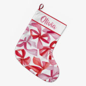 Personalized Red Bows & Ribbons Christmas Stocking Großer Weihnachtsstrumpf (Vorderansicht (hängend))