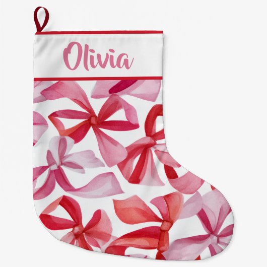 Personalized Red Bows & Ribbons Christmas Stocking Großer Weihnachtsstrumpf (Vorderseite)