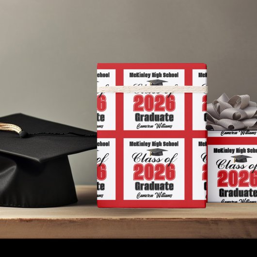 Personalized Red Class of 2026 Graduation Geschenkpapier
