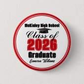 Personalized Red Class of 2026 Graduation Party Button (Vorderseite)