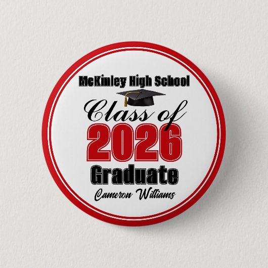Personalized Red Class of 2026 Graduation Party Button (Vorderseite)