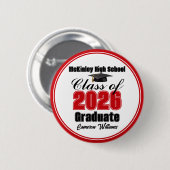 Personalized Red Class of 2026 Graduation Party Button (Vorne & Hinten)