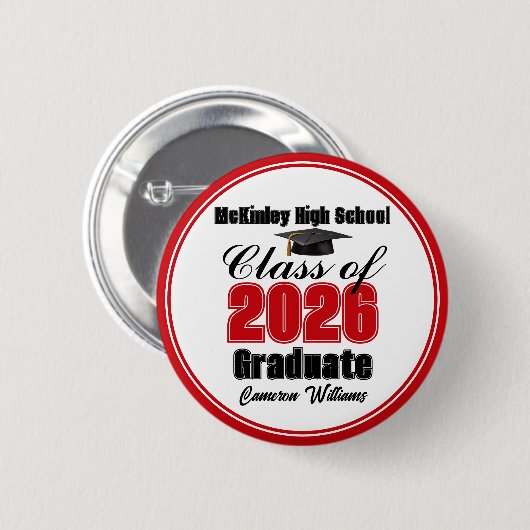 Personalized Red Class of 2026 Graduation Party Button (Vorne & Hinten)