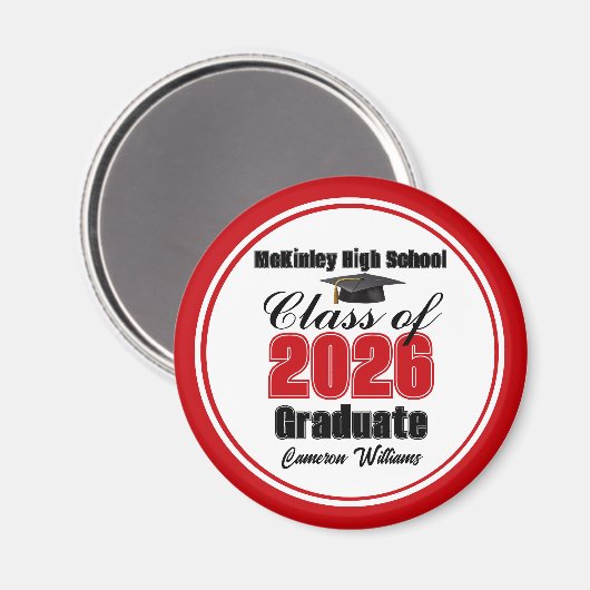 Personalized Red Class of 2026 Graduation Party Magnet (Vorderseite/Rückseite)