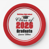 Personalized Red Class of 2026 Graduation Party Pappteller (Vorderseite)